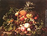 Fruit Canvas Paintings - A Still Life Of A Basket Of Fruit And Roses
